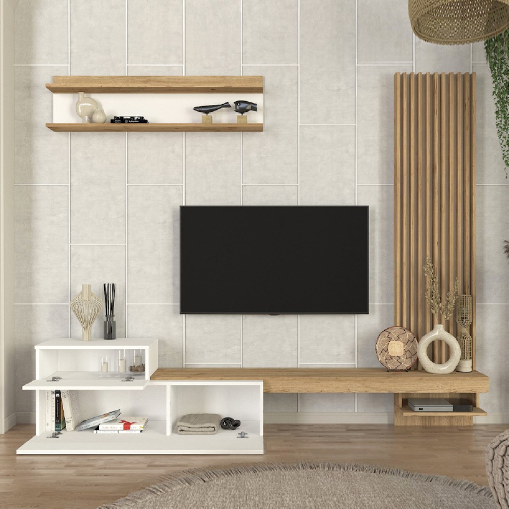 Σύνθεση τηλεόρασης Dumont Megapap χρώμα λευκό - sepet oak 240x36,8x200εκ.