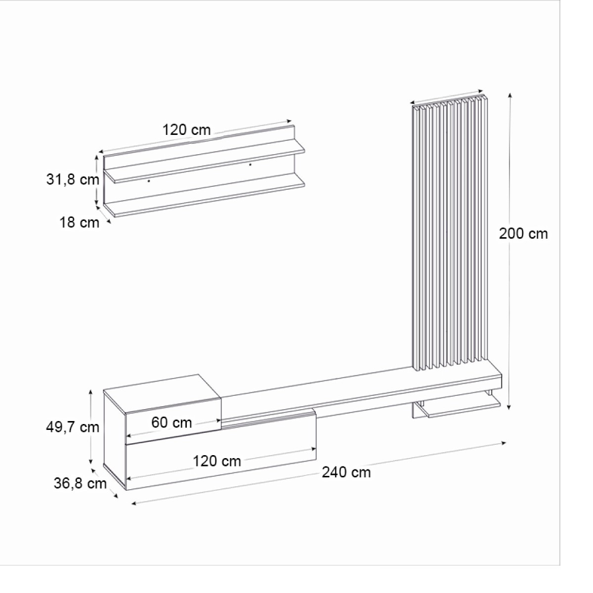 Σύνθεση τηλεόρασης Dumont Megapap χρώμα λευκό - sepet oak 240x36,8x200εκ.