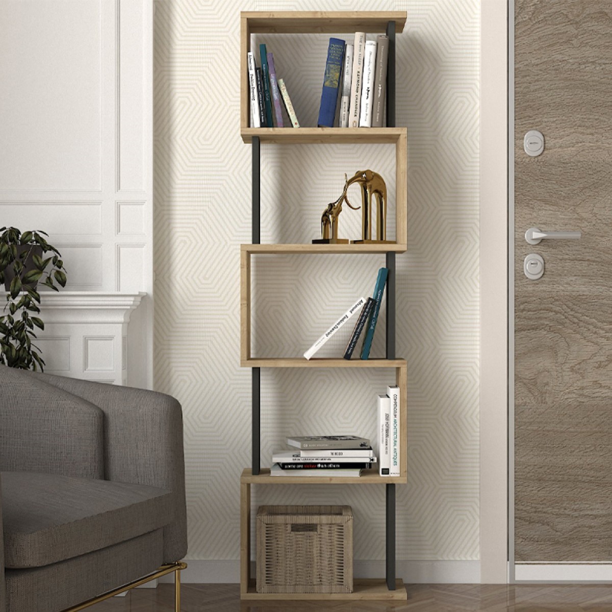 Βιβλιοθήκη Alvina Megapap χρώμα sapphire oak - ανθρακί 45x19,6x158,8εκ.