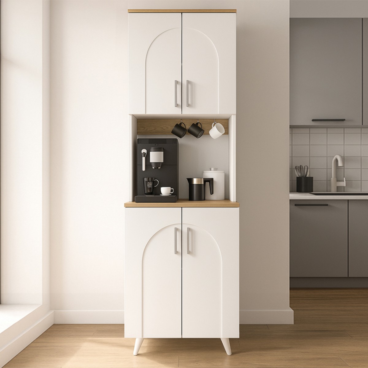 Έπιπλο κουζίνας Kalira 2 Megapap χρώμα λευκό - rota oak 60x40x196εκ. Έπιπλο κουζίνας Kalira 2 Megapap χρώμα λευκό - rota oak 60x40x196εκ.