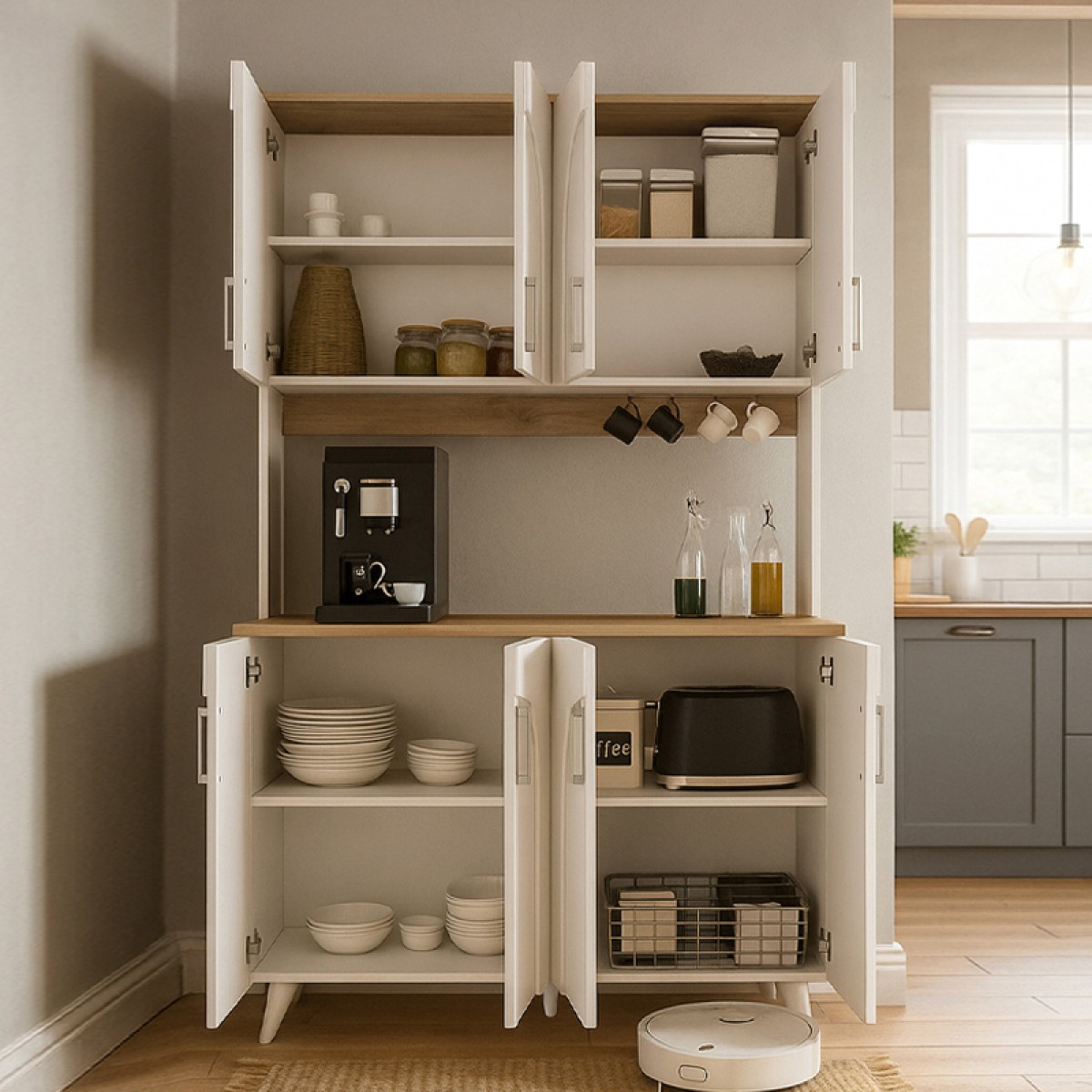 Έπιπλο κουζίνας Kalira 4 Megapap χρώμα λευκό - rota oak 120x40x196εκ. Έπιπλο κουζίνας Kalira 4 Megapap χρώμα λευκό - rota oak 120x40x196εκ.