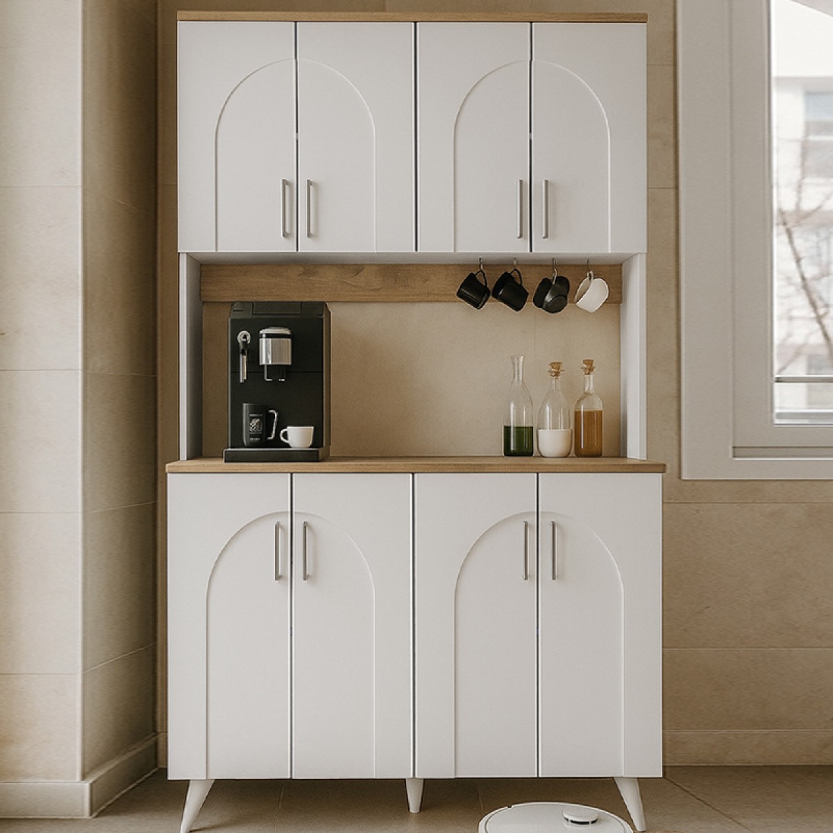 Έπιπλο κουζίνας Kalira 4 Megapap χρώμα λευκό - rota oak 120x40x196εκ. Έπιπλο κουζίνας Kalira 4 Megapap χρώμα λευκό - rota oak 120x40x196εκ.