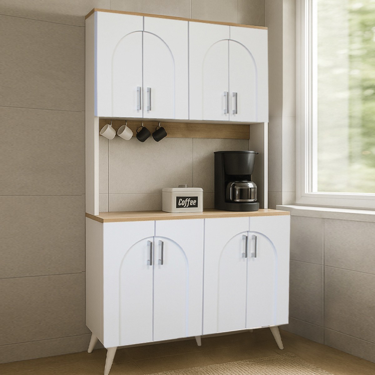 Έπιπλο κουζίνας Kalira 4 Megapap χρώμα λευκό - rota oak 120x40x196εκ. Έπιπλο κουζίνας Kalira 4 Megapap χρώμα λευκό - rota oak 120x40x196εκ.