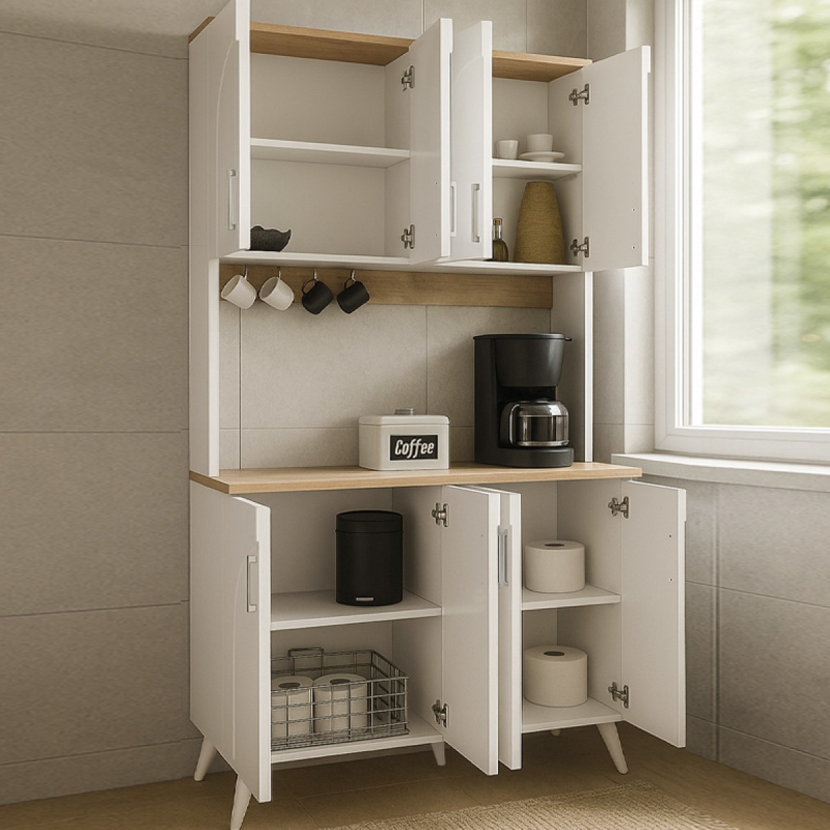 Έπιπλο κουζίνας Kalira 4 Megapap χρώμα λευκό - rota oak 120x40x196εκ. Έπιπλο κουζίνας Kalira 4 Megapap χρώμα λευκό - rota oak 120x40x196εκ.