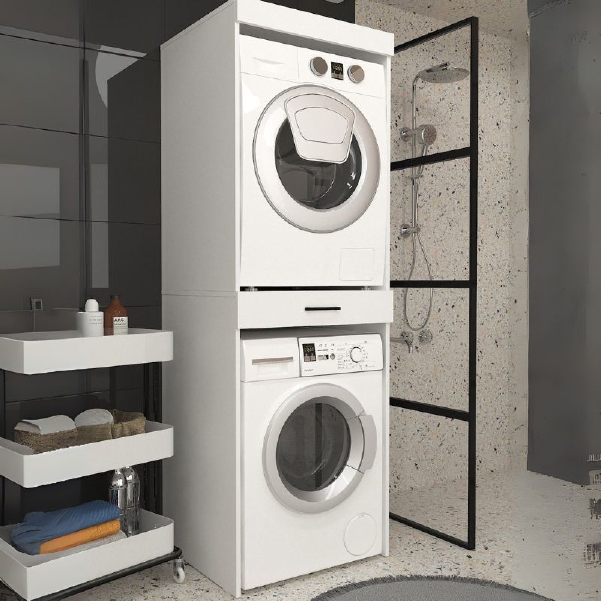 Έπιπλο πλυντηρίου - στεγνωτηρίου Fika Megapap χρώμα λευκό 67x61,8x198,5εκ. Έπιπλο πλυντηρίου - στεγνωτηρίου Fika Megapap χρώμα λευκό 67x61,8x198,5εκ.