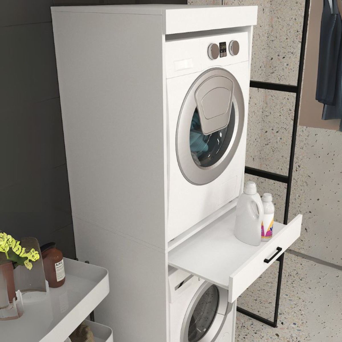 Έπιπλο πλυντηρίου - στεγνωτηρίου Fika Megapap χρώμα λευκό 67x61,8x198,5εκ. Έπιπλο πλυντηρίου - στεγνωτηρίου Fika Megapap χρώμα λευκό 67x61,8x198,5εκ.