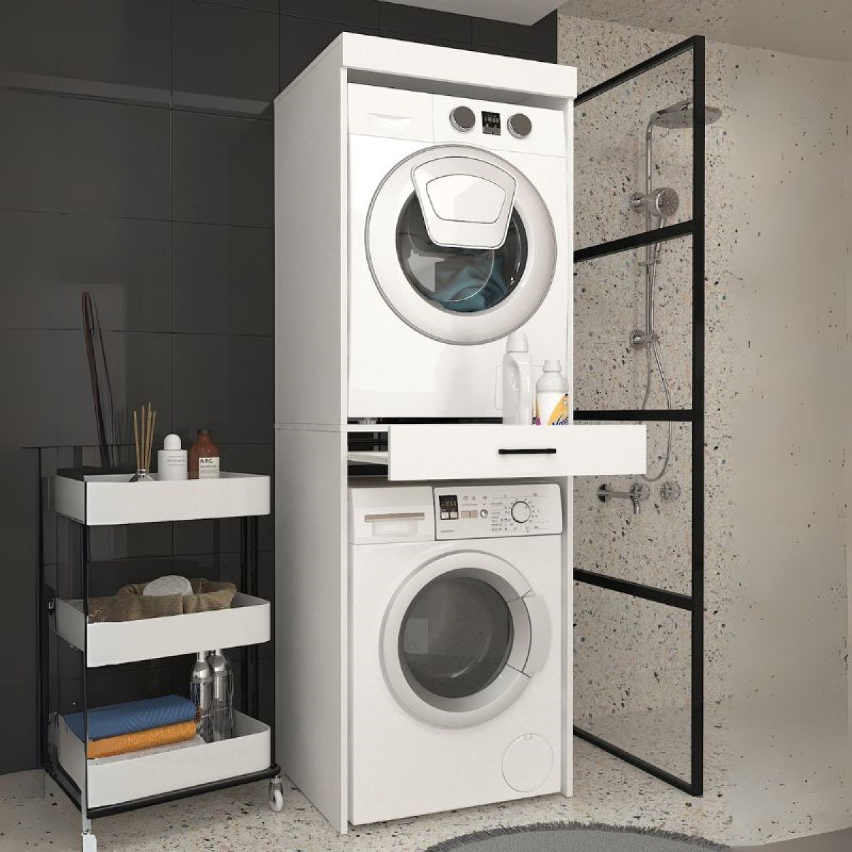 Έπιπλο πλυντηρίου - στεγνωτηρίου Fika Megapap χρώμα λευκό 67x61,8x198,5εκ. Έπιπλο πλυντηρίου - στεγνωτηρίου Fika Megapap χρώμα λευκό 67x61,8x198,5εκ.