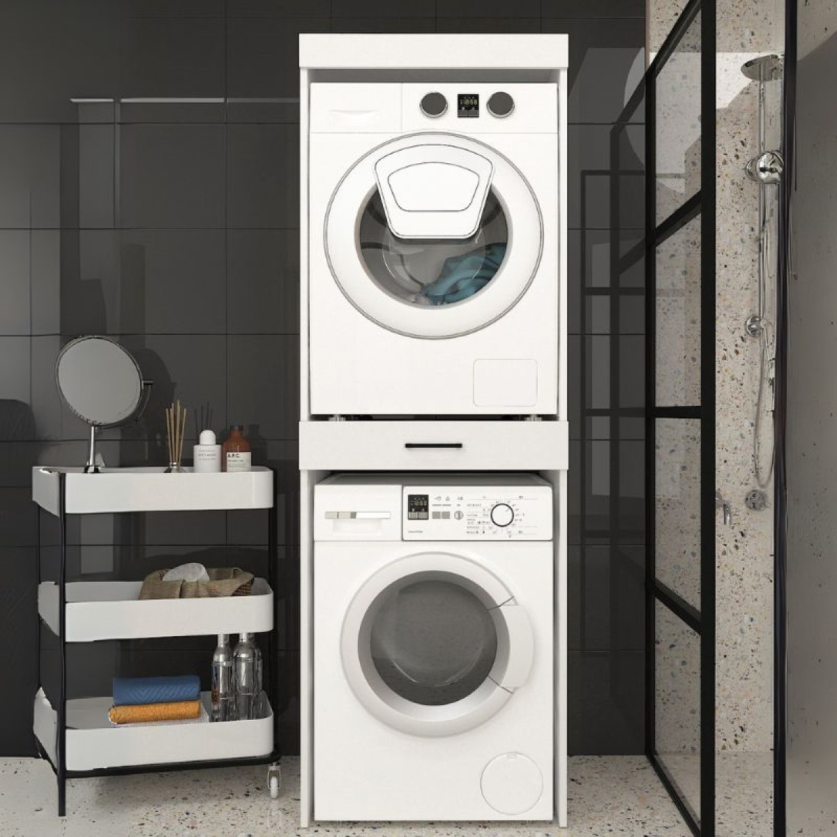 Έπιπλο πλυντηρίου - στεγνωτηρίου Fika Megapap χρώμα λευκό 67x61,8x198,5εκ. Έπιπλο πλυντηρίου - στεγνωτηρίου Fika Megapap χρώμα λευκό 67x61,8x198,5εκ.