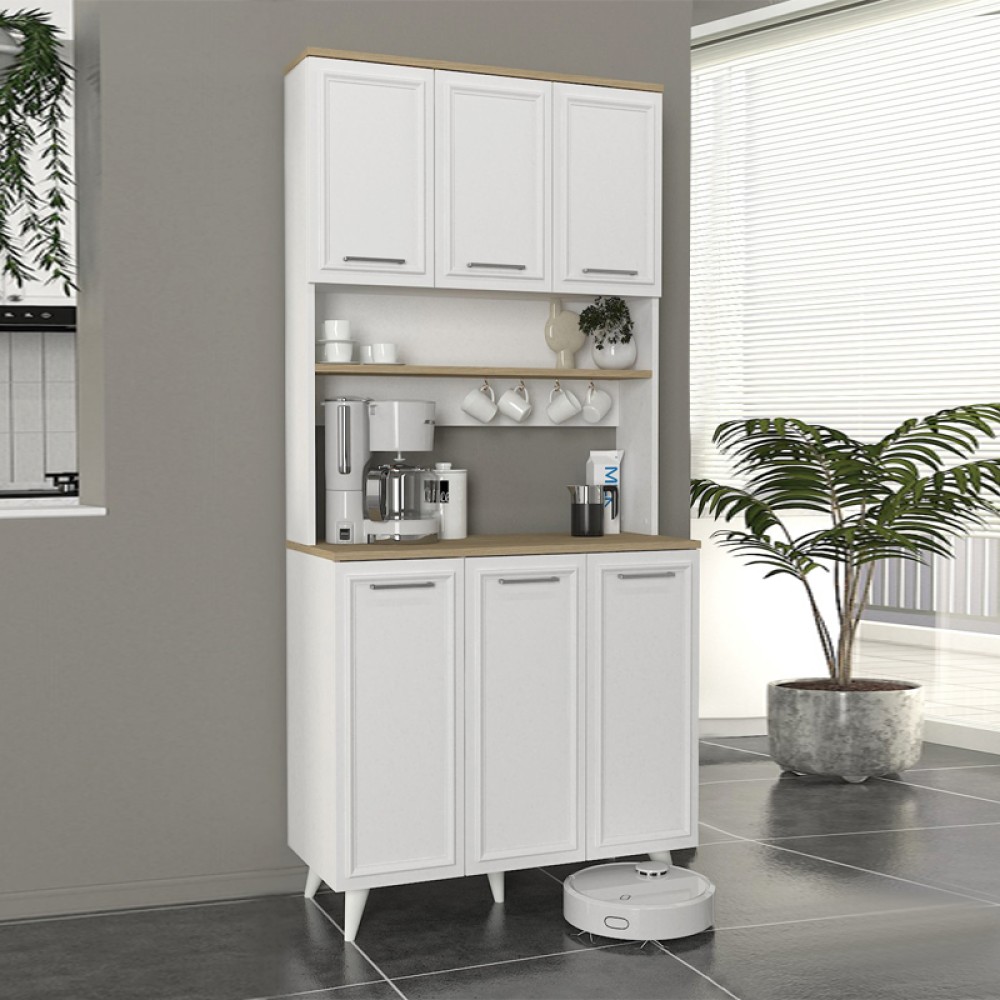 Έπιπλο κουζίνας Potter 3 Megapap χρώμα λευκό - rota oak 90x40x196,1εκ. Έπιπλο κουζίνας Potter 3 Megapap χρώμα λευκό - rota oak 90x40x196,1εκ.