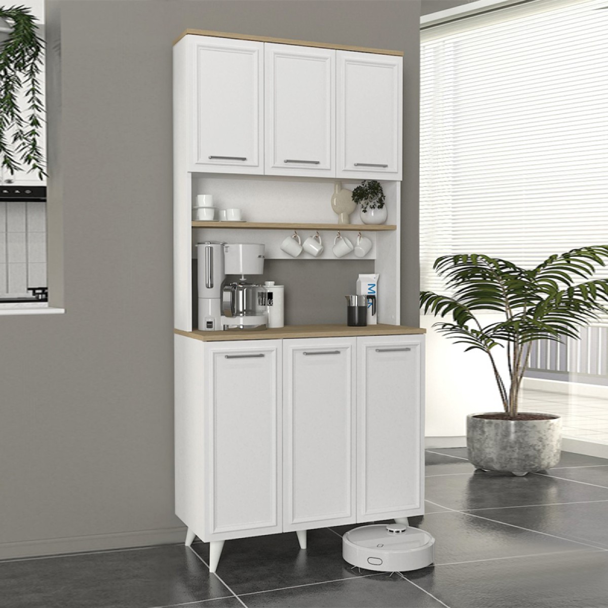 Έπιπλο κουζίνας Potter 3 Megapap χρώμα λευκό - rota oak 90x40x196,1εκ. Έπιπλο κουζίνας Potter 3 Megapap χρώμα λευκό - rota oak 90x40x196,1εκ.