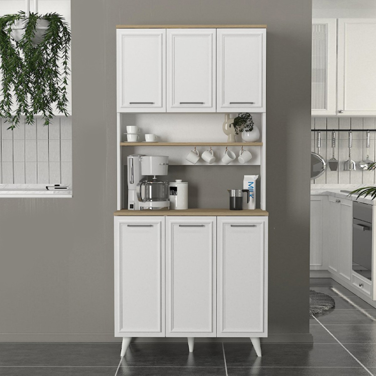 Έπιπλο κουζίνας Potter 3 Megapap χρώμα λευκό - rota oak 90x40x196,1εκ. Έπιπλο κουζίνας Potter 3 Megapap χρώμα λευκό - rota oak 90x40x196,1εκ.