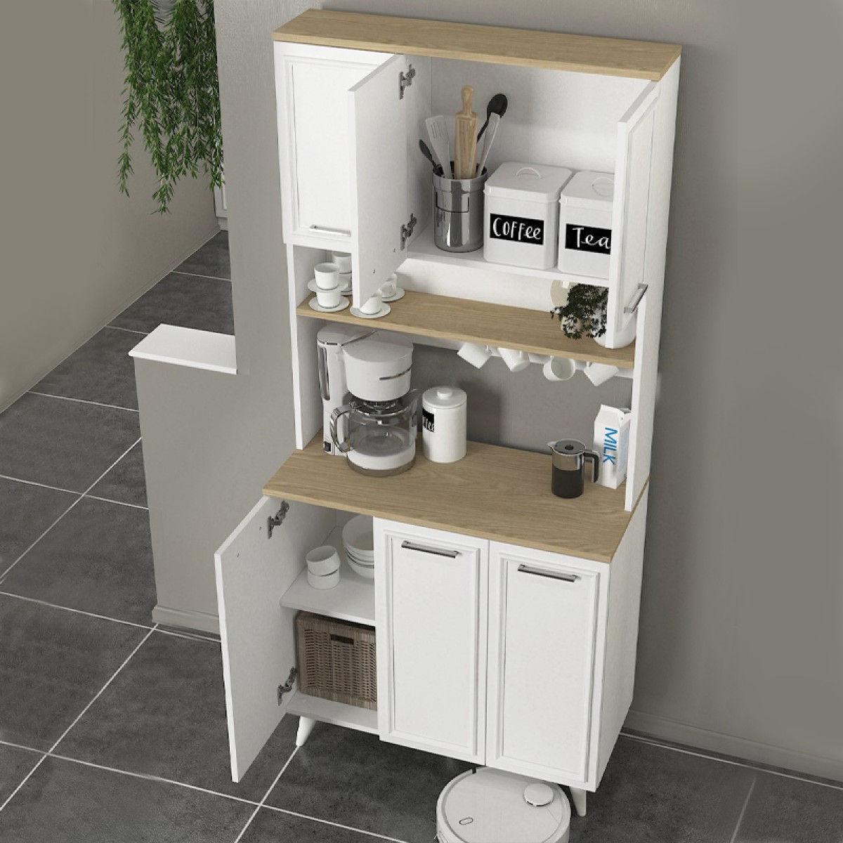 Έπιπλο κουζίνας Potter 3 Megapap χρώμα λευκό - rota oak 90x40x196,1εκ. Έπιπλο κουζίνας Potter 3 Megapap χρώμα λευκό - rota oak 90x40x196,1εκ.