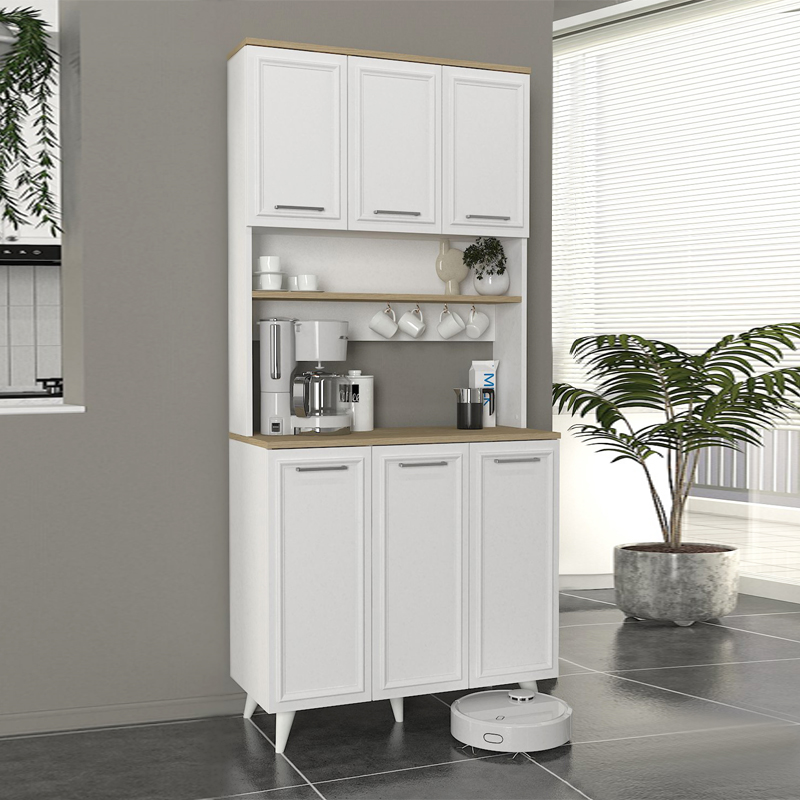 Έπιπλο κουζίνας Potter 3 Megapap χρώμα λευκό - rota oak 90x40x196,1εκ. Έπιπλο κουζίνας Potter 3 Megapap χρώμα λευκό - rota oak 90x40x196,1εκ.