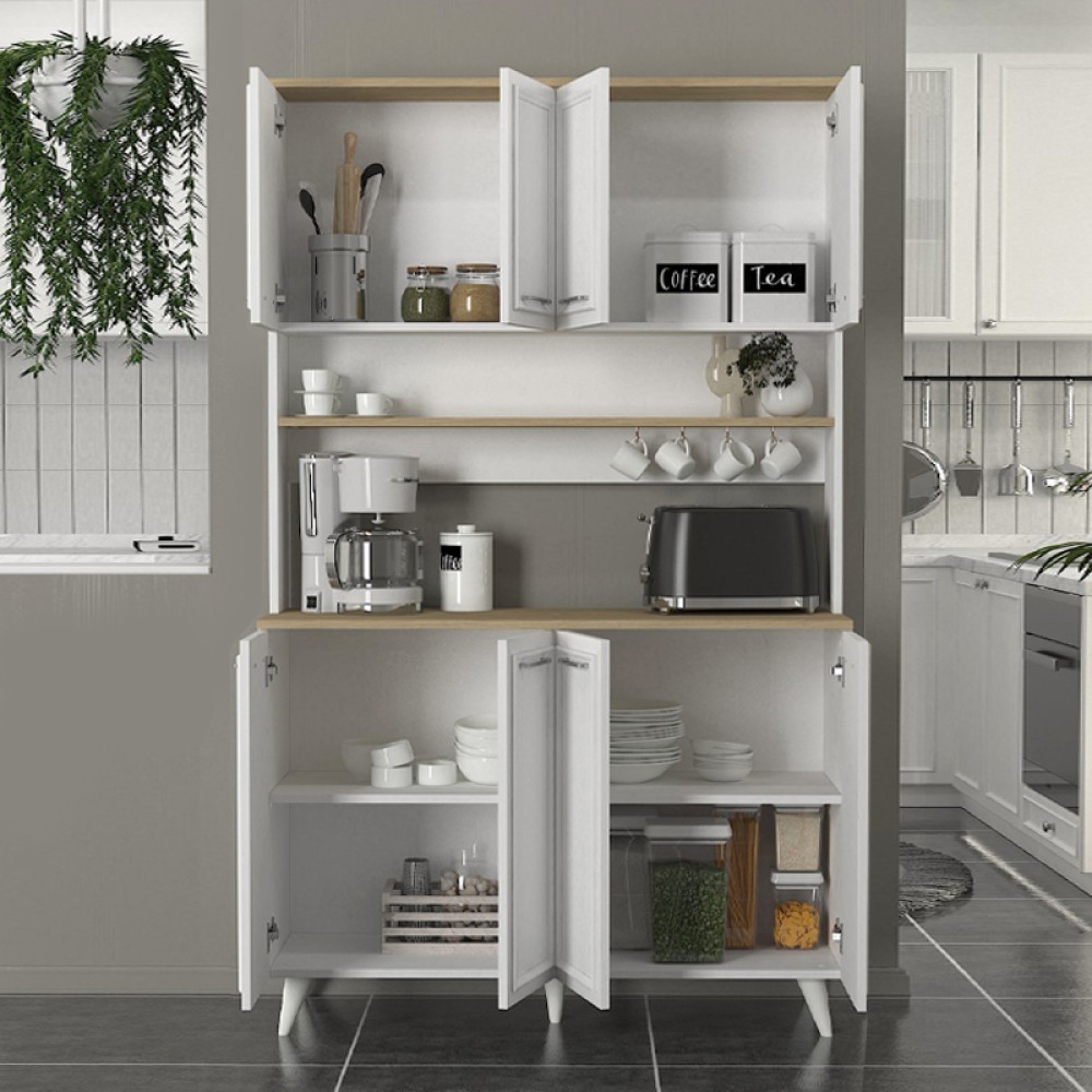 Έπιπλο κουζίνας Potter 4 Megapap χρώμα λευκό - rota oak 120x40x196,1εκ. Έπιπλο κουζίνας Potter 4 Megapap χρώμα λευκό - rota oak 120x40x196,1εκ.