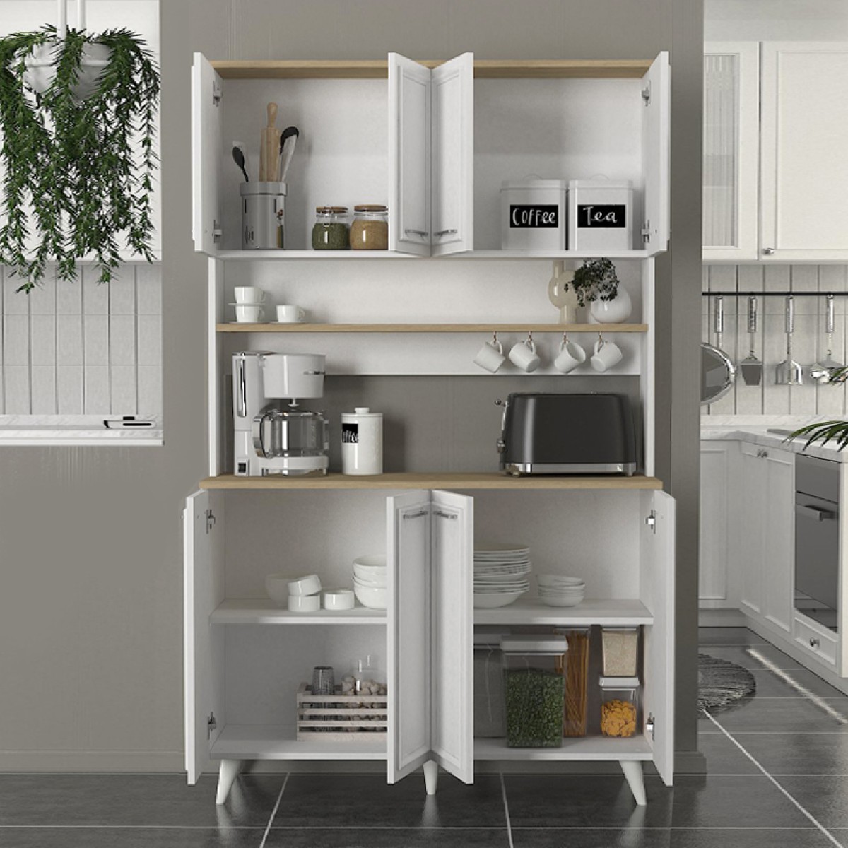 Έπιπλο κουζίνας Potter 4 Megapap χρώμα λευκό - rota oak 120x40x196,1εκ. Έπιπλο κουζίνας Potter 4 Megapap χρώμα λευκό - rota oak 120x40x196,1εκ.