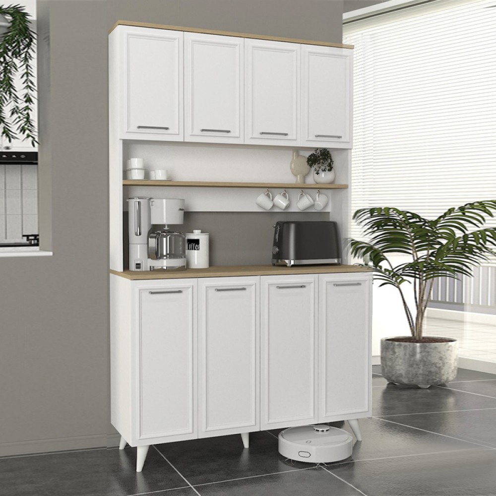 Έπιπλο κουζίνας Potter 4 Megapap χρώμα λευκό - rota oak 120x40x196,1εκ. Έπιπλο κουζίνας Potter 4 Megapap χρώμα λευκό - rota oak 120x40x196,1εκ.