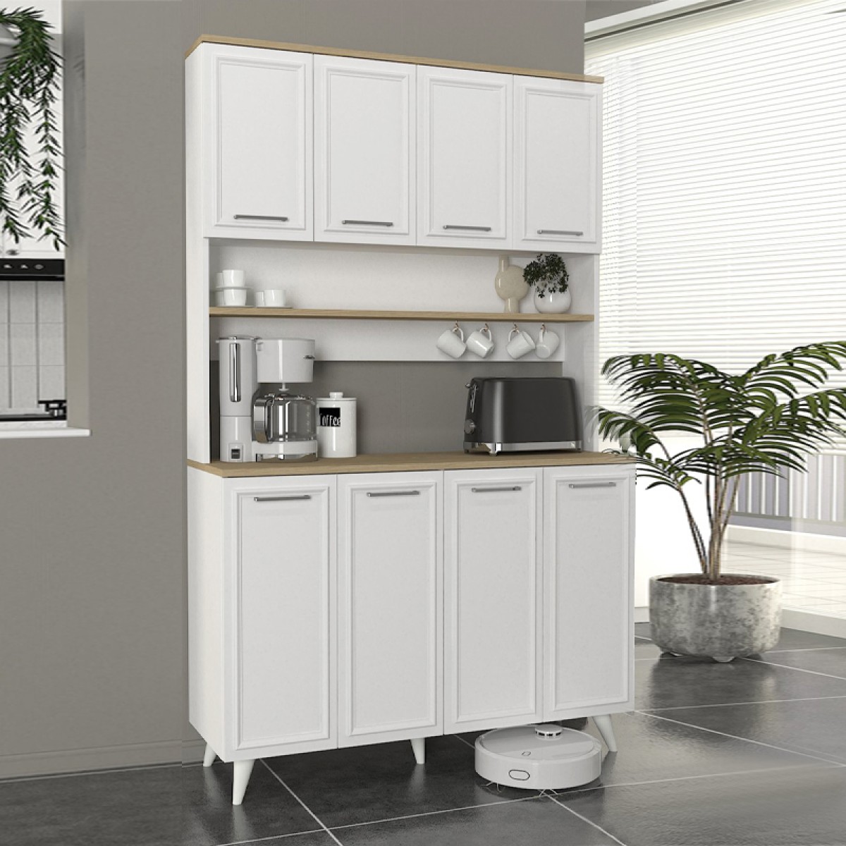 Έπιπλο κουζίνας Potter 4 Megapap χρώμα λευκό - rota oak 120x40x196,1εκ. Έπιπλο κουζίνας Potter 4 Megapap χρώμα λευκό - rota oak 120x40x196,1εκ.