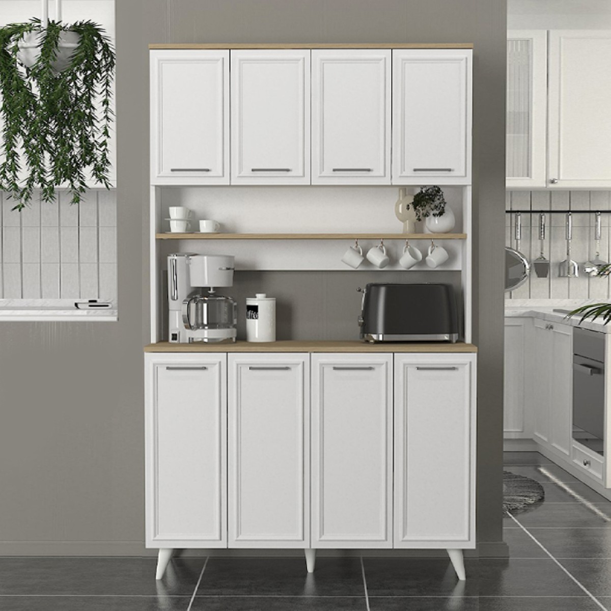 Έπιπλο κουζίνας Potter 4 Megapap χρώμα λευκό - rota oak 120x40x196,1εκ. Έπιπλο κουζίνας Potter 4 Megapap χρώμα λευκό - rota oak 120x40x196,1εκ.