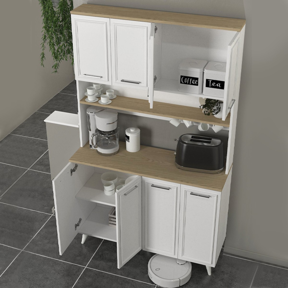 Έπιπλο κουζίνας Potter 4 Megapap χρώμα λευκό - rota oak 120x40x196,1εκ. Έπιπλο κουζίνας Potter 4 Megapap χρώμα λευκό - rota oak 120x40x196,1εκ.