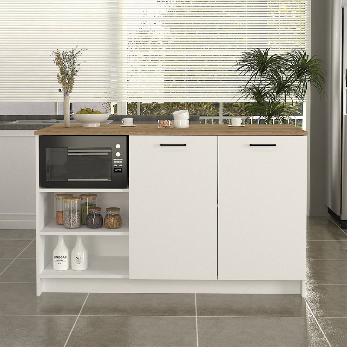 Τραπέζι - Πάγκος κουζίνας Peres Megapap χρώμα λευκό - sepet oak 150x70x91,8εκ.