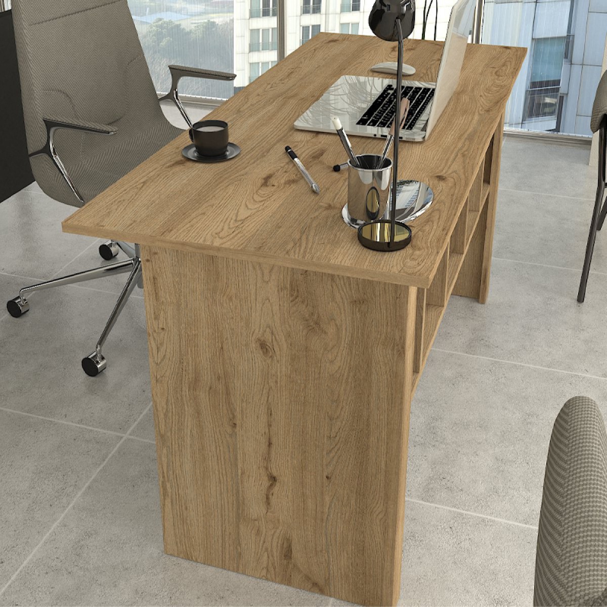 Γραφείο εργασίας Nika Megapap χρώμα sepet oak - ανθρακί 140x60x75εκ.