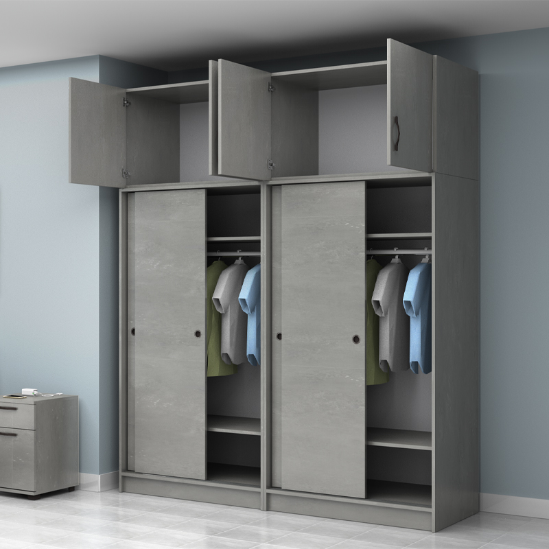 Ντουλάπα ρούχων Regio Megapap τετράφυλλη συρόμενη με πατάρι χρώμα γκρι σκυροδέματος 200x60x240εκ.