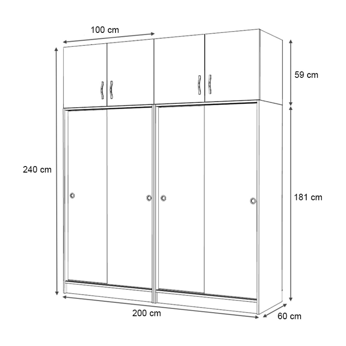 Ντουλάπα ρούχων Regio Megapap τετράφυλλη συρόμενη με πατάρι χρώμα γκρι σκυροδέματος 200x60x240εκ.
