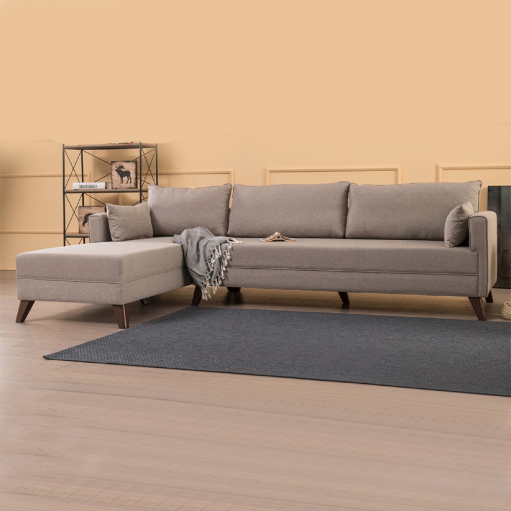 Γωνιακός καναπές Bella Megapap αριστερή γωνία υφασμάτινος χρώμα κρεμ 275x165x85εκ.