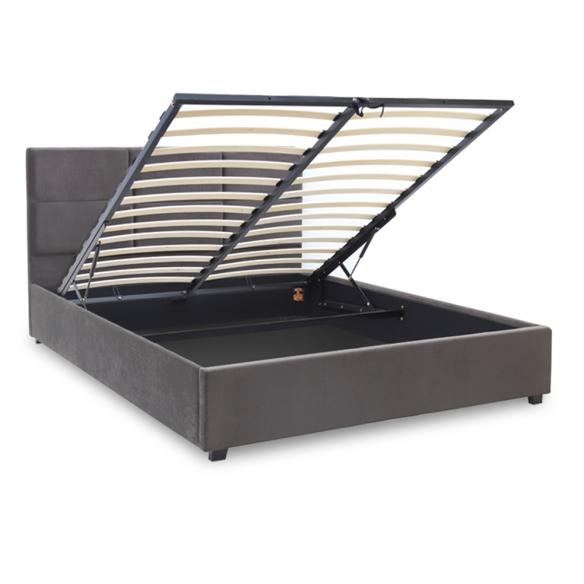 Κρεβάτι Kingston Megapap βελούδινο με αποθηκευτικό χώρο χρώμα ανθρακί 160x200εκ.