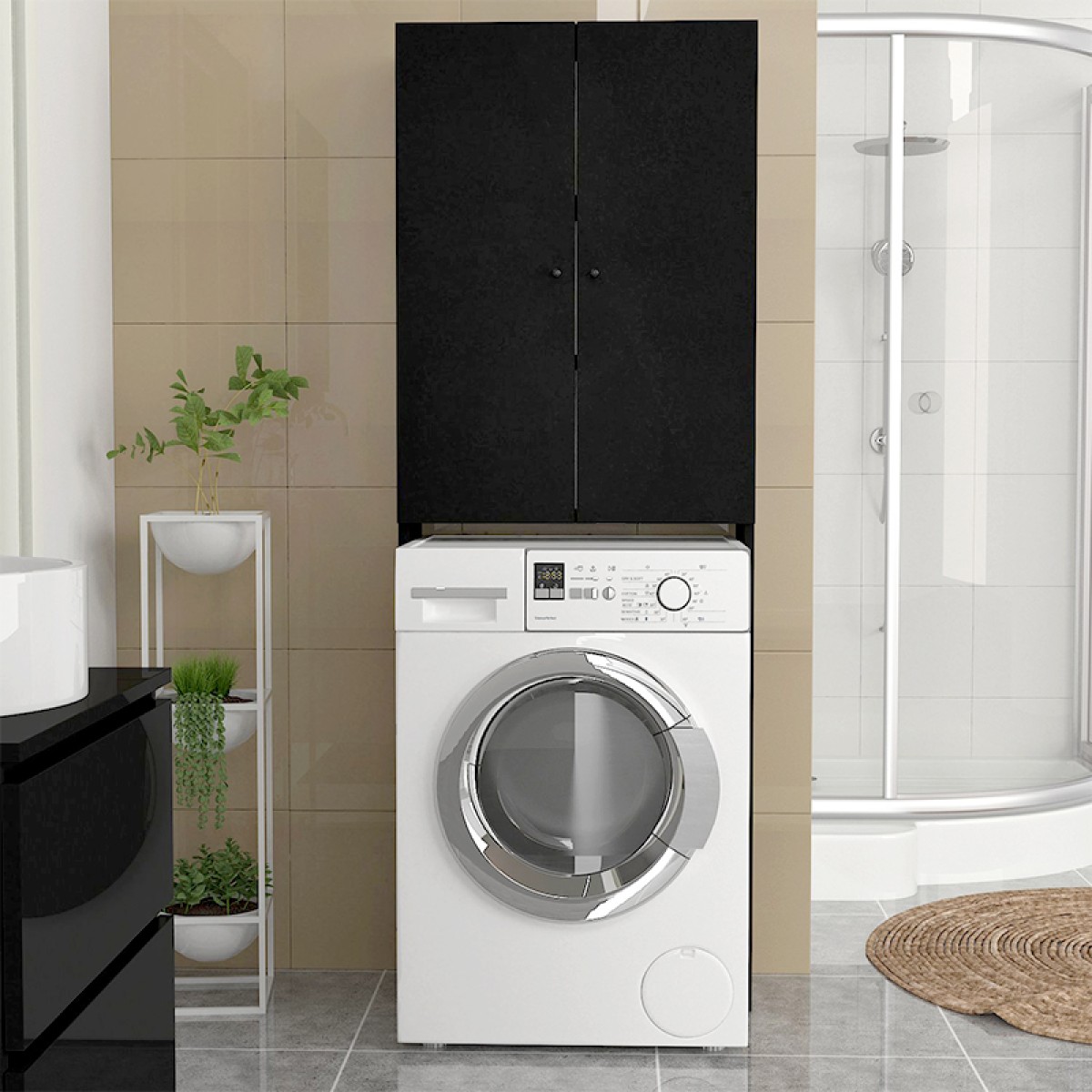 Έπιπλο πλυντηρίου Romme Megapap χρώμα μαύρο 65x27,1x180εκ. Έπιπλο πλυντηρίου Romme Megapap χρώμα μαύρο 65x27,1x180εκ.