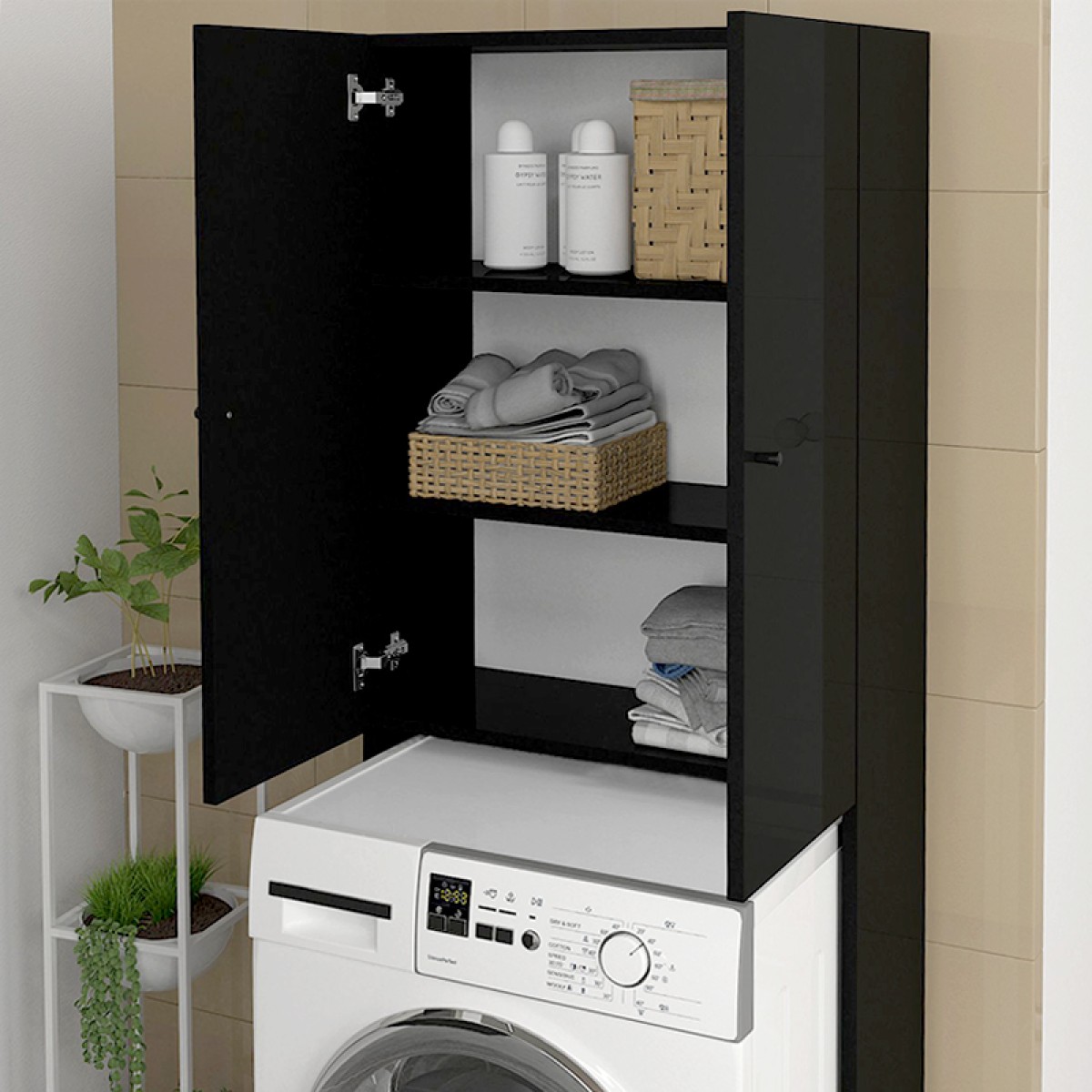 Έπιπλο πλυντηρίου Romme Megapap χρώμα μαύρο 65x27,1x180εκ. Έπιπλο πλυντηρίου Romme Megapap χρώμα μαύρο 65x27,1x180εκ.