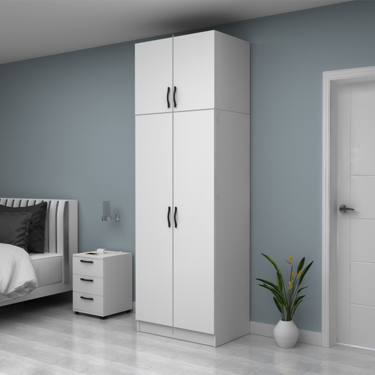 Ντουλάπα ρούχων Vivian Megapap δίφυλλη με πατάρι χρώμα λευκό 80x51,8x240εκ.