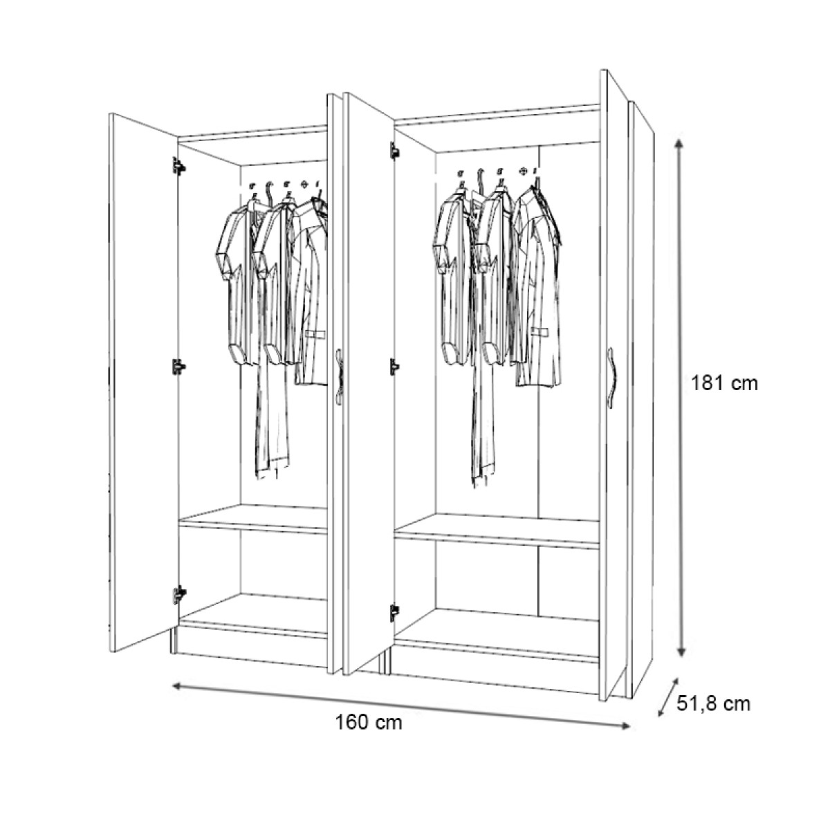 Ντουλάπα ρούχων Vivian Megapap τετράφυλλη χρώμα λευκό 160x51,8x181εκ.