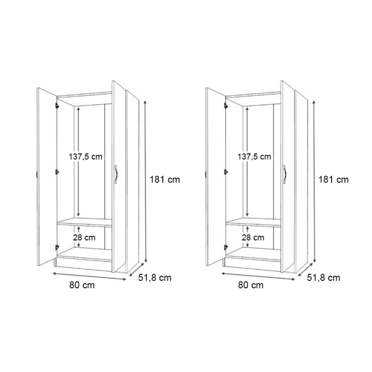 Ντουλάπα ρούχων Vivian Megapap τετράφυλλη χρώμα λευκό 160x51,8x181εκ.