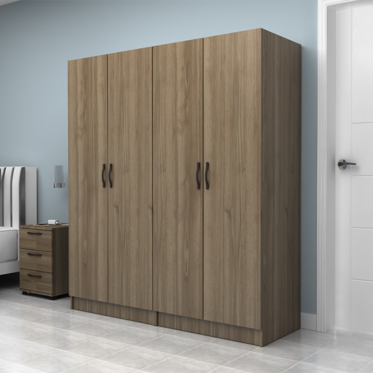 Ντουλάπα ρούχων Vivian Megapap τετράφυλλη χρώμα καρυδί 160x51,8x181εκ.