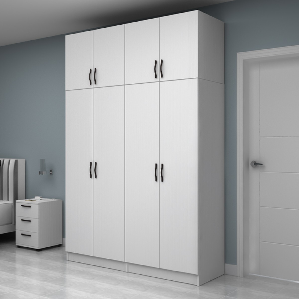 Ντουλάπα ρούχων Vivian Megapap τετράφυλλη με πατάρι χρώμα λευκό 160x51,8x240εκ.