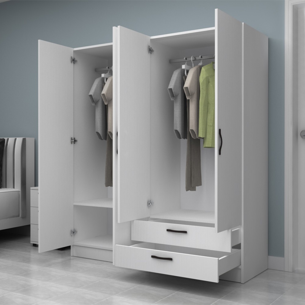 Ντουλάπα ρούχων Vivian Megapap τετράφυλλη με συρτάρια χρώμα λευκό 160x51,8x181εκ.