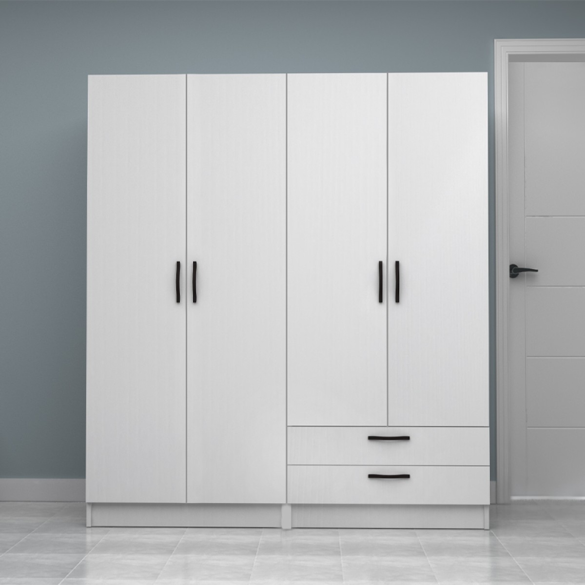 Ντουλάπα ρούχων Vivian Megapap τετράφυλλη με συρτάρια χρώμα λευκό 160x51,8x181εκ.