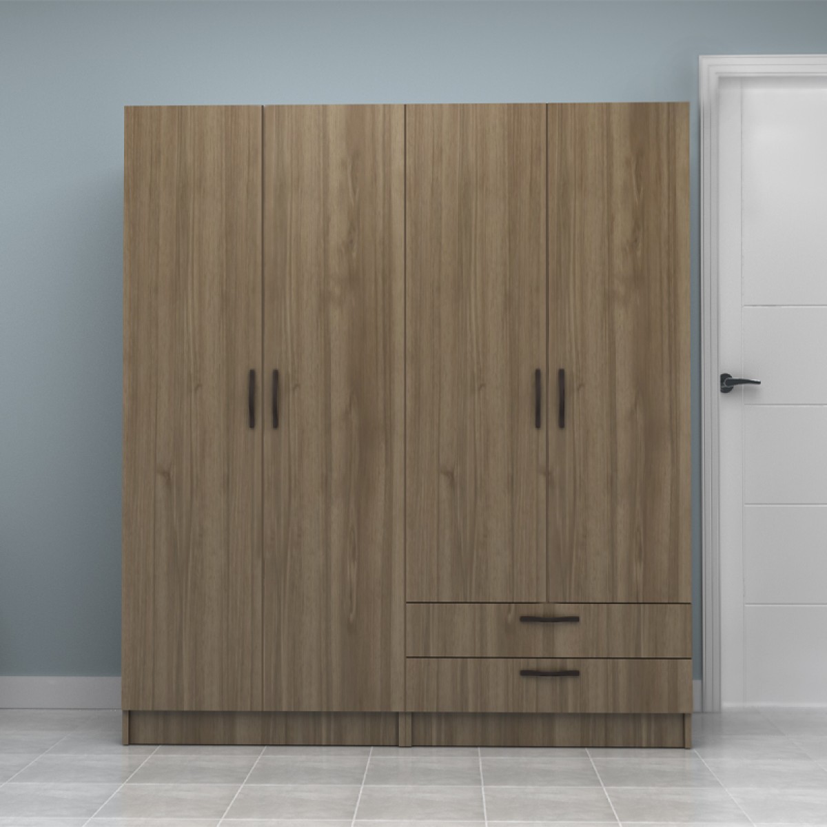 Ντουλάπα ρούχων Vivian Megapap τετράφυλλη με συρτάρια χρώμα καρυδί 160x51,8x181εκ.