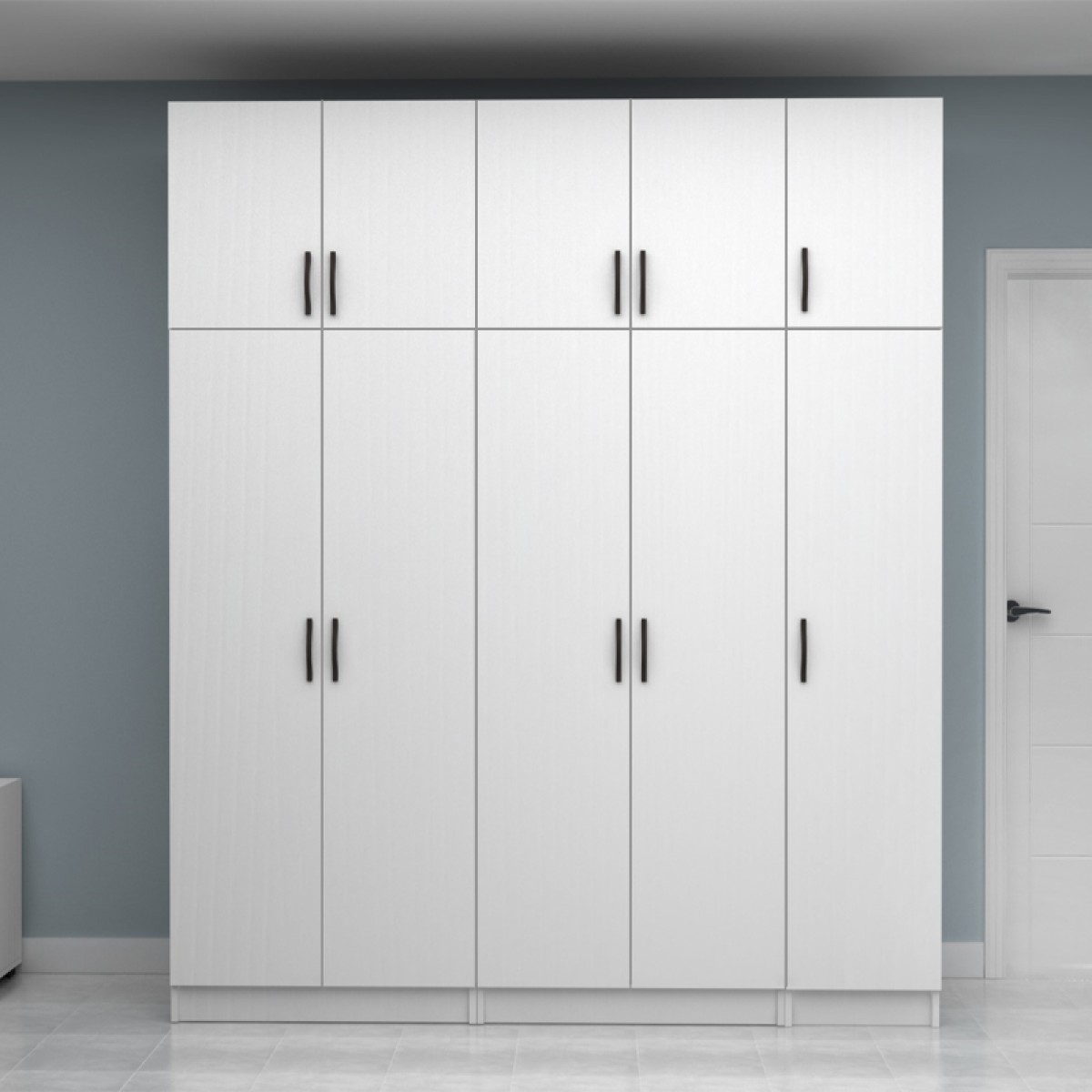 Ντουλάπα ρούχων Vivian Megapap πεντάφυλλη με πατάρι χρώμα λευκό 200x51,8x240εκ.