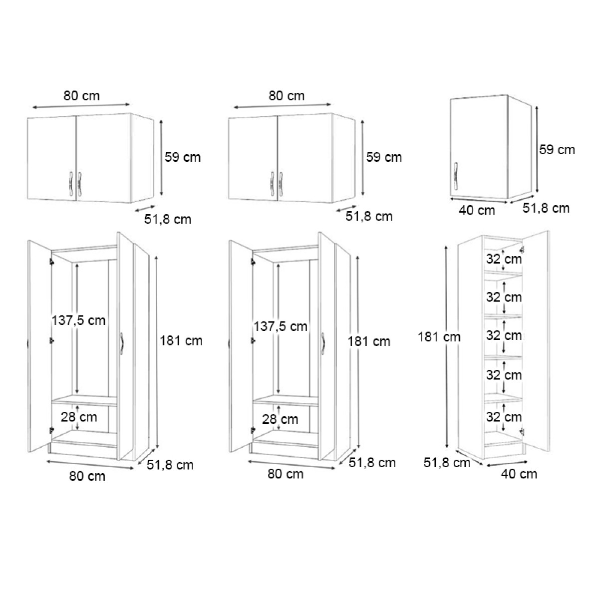 Ντουλάπα ρούχων Vivian Megapap πεντάφυλλη με πατάρι χρώμα λευκό 200x51,8x240εκ.