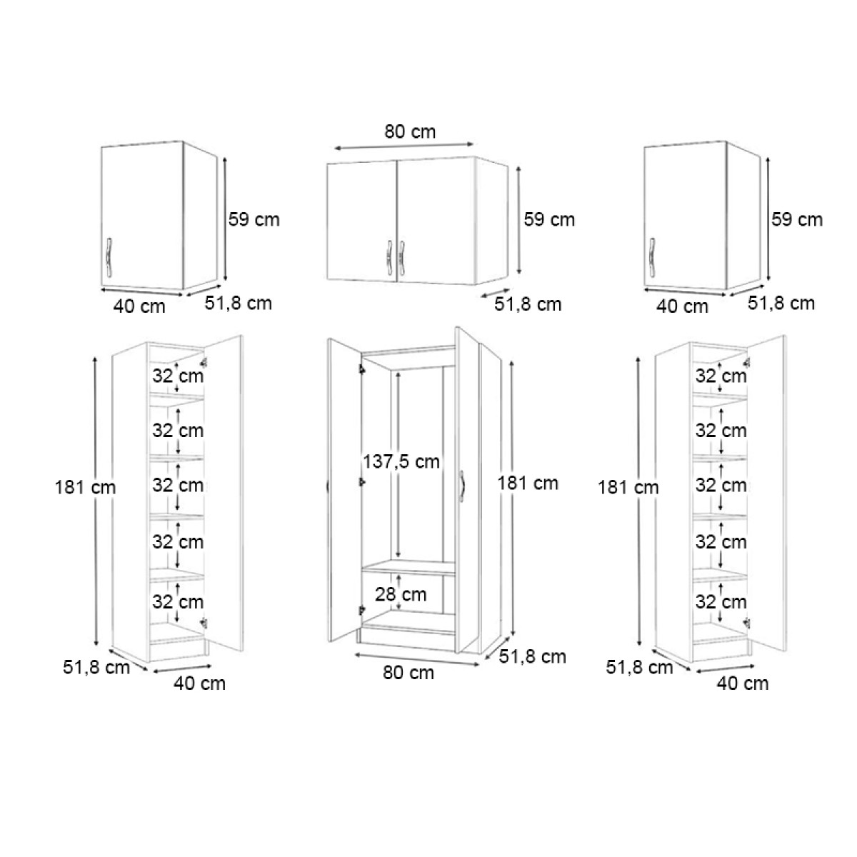 Ντουλάπα ρούχων Vivian Megapap τετράφυλλη με πατάρι χρώμα καρυδί 160x51,8x240εκ.