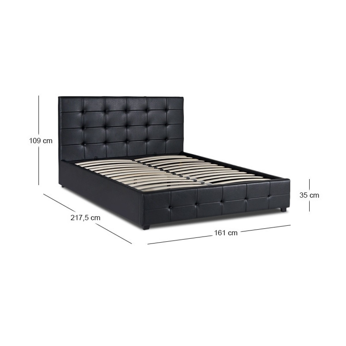 Κρεβάτι Iro Megapap από τεχνόδερμα με αποθηκευτικό χώρο χρώμα μαύρο 150x200εκ.