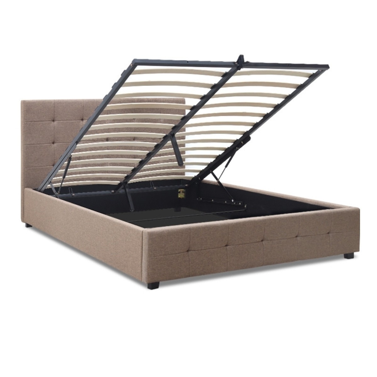 Κρεβάτι Iro Megapap υφασμάτινο με αποθηκευτικό χώρο χρώμα μπεζ - καφέ 150x200εκ.