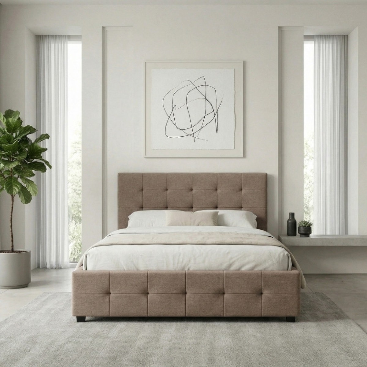 Κρεβάτι Iro Megapap υφασμάτινο με αποθηκευτικό χώρο χρώμα μπεζ - καφέ 160x200εκ.
