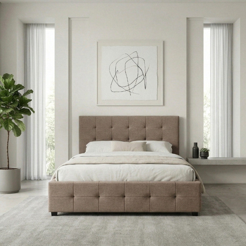 Κρεβάτι Iro Megapap υφασμάτινο με αποθηκευτικό χώρο χρώμα μπεζ - καφέ 160x200εκ.