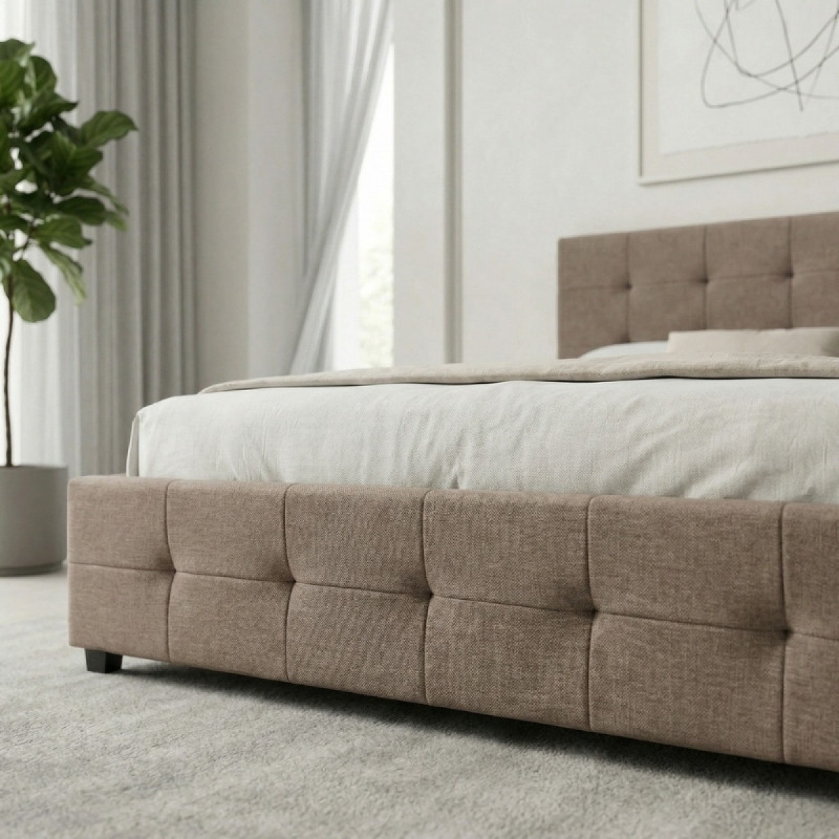 Κρεβάτι Iro Megapap υφασμάτινο με αποθηκευτικό χώρο χρώμα μπεζ - καφέ 160x200εκ.