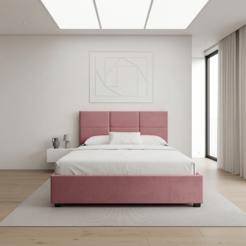 Κρεβάτι Kingston Megapap βελούδινο με αποθηκευτικό χώρο χρώμα σάπιο μήλο 160x200εκ.