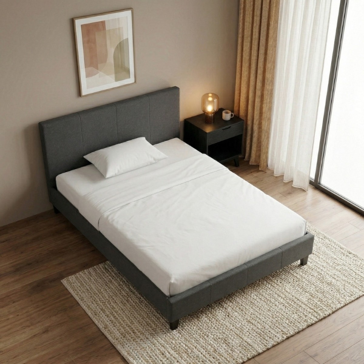 Κρεβάτι Flat Megapap υφασμάτινο χρώμα ανθρακί 120x200εκ.