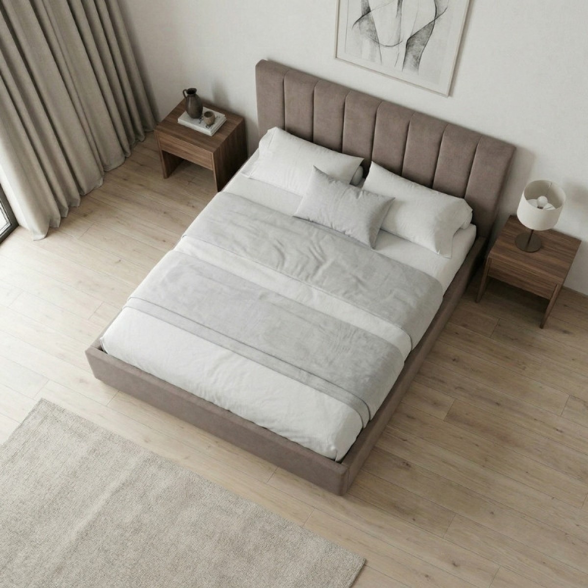 Κρεβάτι Renata Megapap υφασμάτινο με αποθηκευτικό χώρο χρώμα μπεζ 150x200εκ.